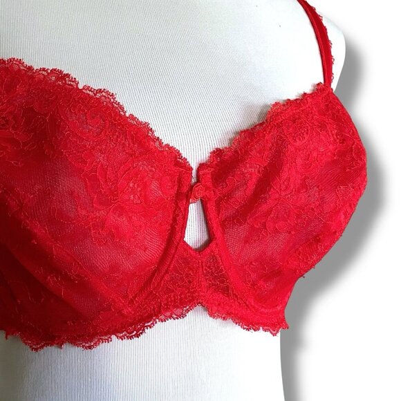 Wacoal 36DD Bra Red Seduction Lace Demi Underwire Sheer Unlined 851155 - Picture 3 of 8